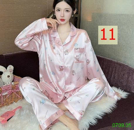 25HA0709.05 - BỘ LỤA PIZAMA DÀI TAY NỮ
