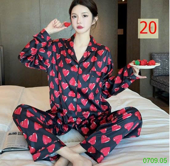 25HA0709.05 - BỘ LỤA PIZAMA DÀI TAY NỮ