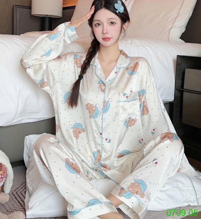 25HA0709.05 - BỘ LỤA PIZAMA DÀI TAY NỮ
