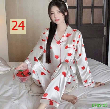 25HA0709.05 - BỘ LỤA PIZAMA DÀI TAY NỮ