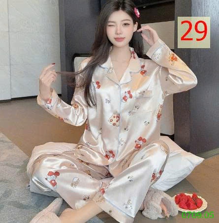 25HA0709.05 - BỘ LỤA PIZAMA DÀI TAY NỮ