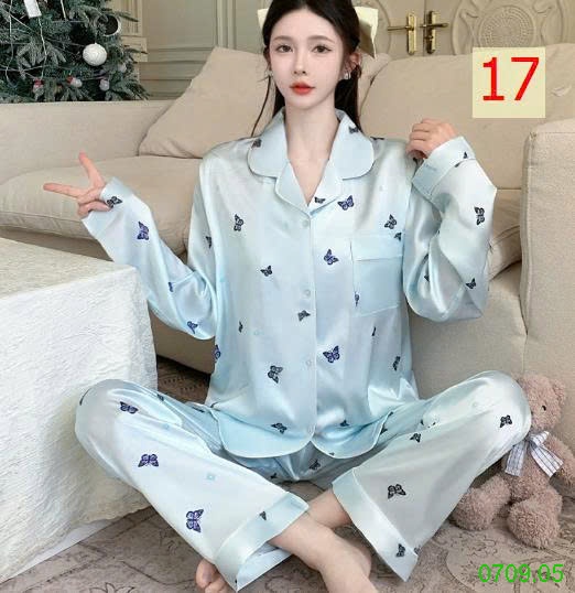 25HA0709.05 - BỘ LỤA PIZAMA DÀI TAY NỮ