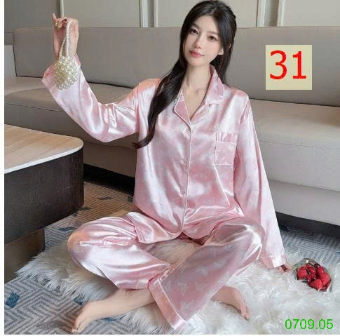 25HA0709.05 - BỘ LỤA PIZAMA DÀI TAY NỮ