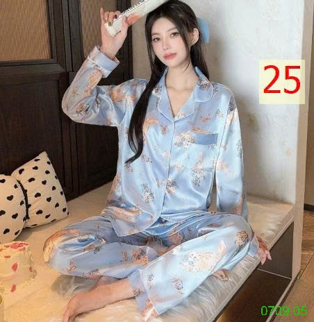 25HA0709.05 - BỘ LỤA PIZAMA DÀI TAY NỮ