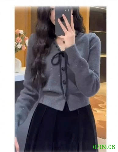 25HA0709.06 - ÁO CARDIGAN DỆT KIM KIỂU NƠ NHỎ KANING
