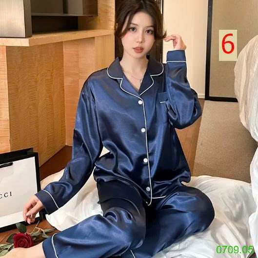 25HA0709.05 - BỘ LỤA PIZAMA DÀI TAY NỮ
