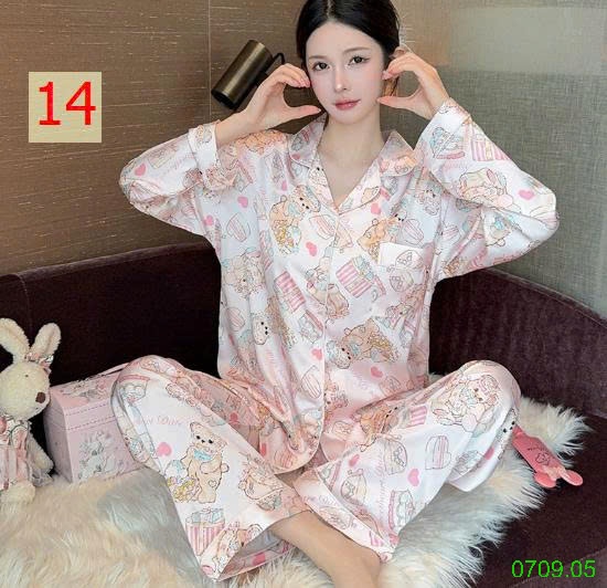 25HA0709.05 - BỘ LỤA PIZAMA DÀI TAY NỮ