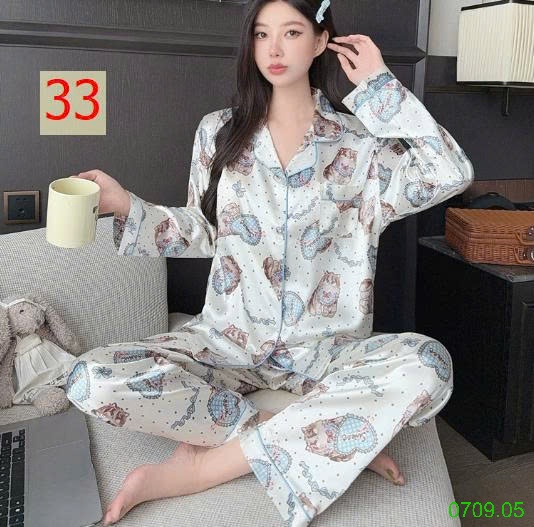 25HA0709.05 - BỘ LỤA PIZAMA DÀI TAY NỮ
