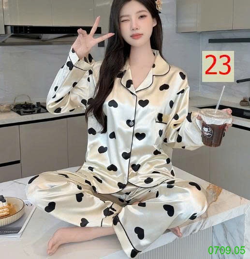 25HA0709.05 - BỘ LỤA PIZAMA DÀI TAY NỮ