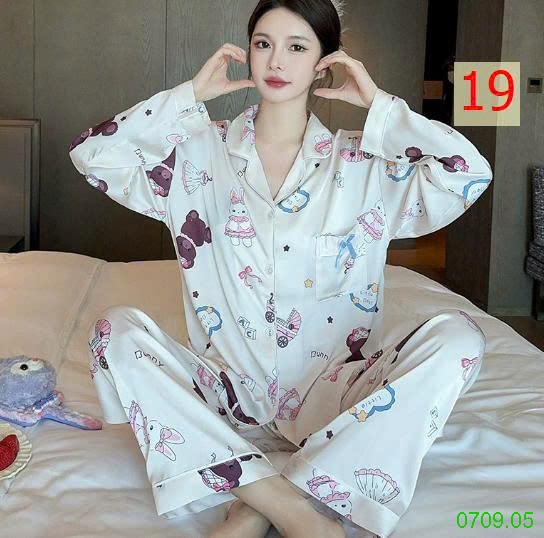 25HA0709.05 - BỘ LỤA PIZAMA DÀI TAY NỮ