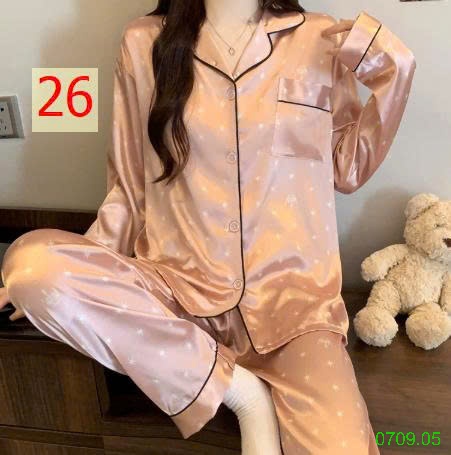 25HA0709.05 - BỘ LỤA PIZAMA DÀI TAY NỮ