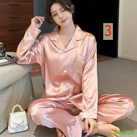 25HA0709.05 - BỘ LỤA PIZAMA DÀI TAY NỮ