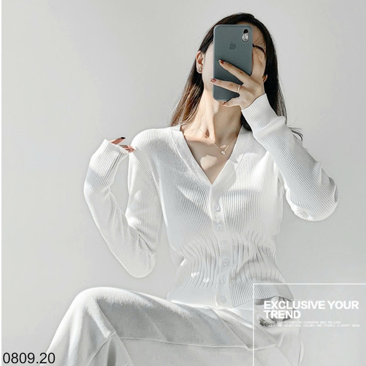 25HA0809.20 - ÁO LEN CARDIGAN DỆT KIM CỔ CHỮ V PHONG CÁCH