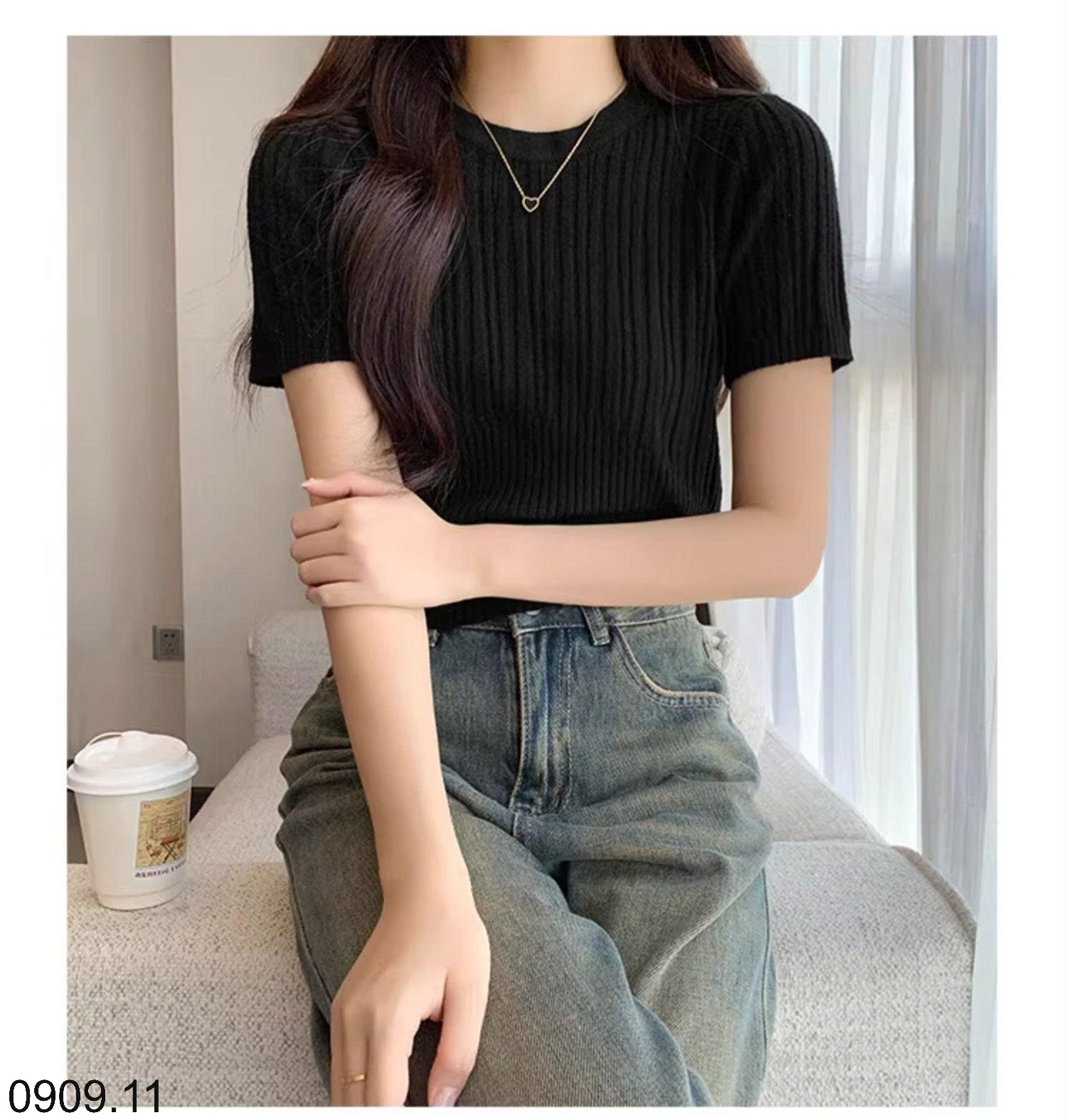 25HA0909.11 - ÁO LEN NGẮN TAY CỔ TRÒN