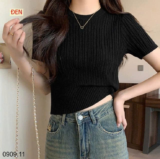 25HA0909.11 - ÁO LEN NGẮN TAY CỔ TRÒN