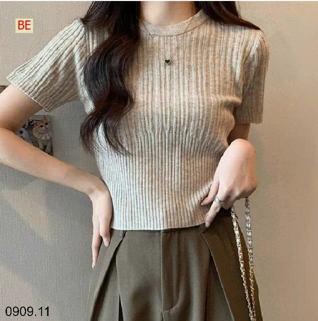 25HA0909.11 - ÁO LEN NGẮN TAY CỔ TRÒN