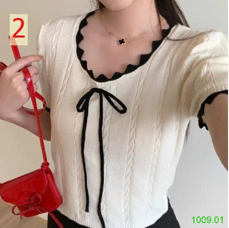 25HA1009.01 - ÁO LEN DỆT KIM CỘC TAY NỮ