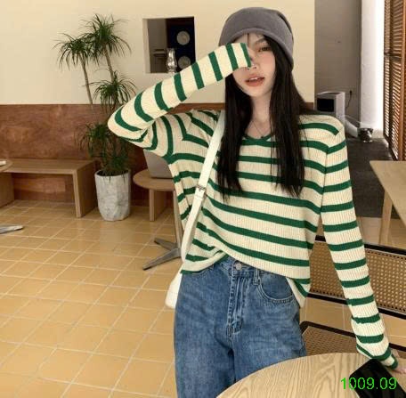 25HA1009.09 - ÁO LEN KẺ NỮ