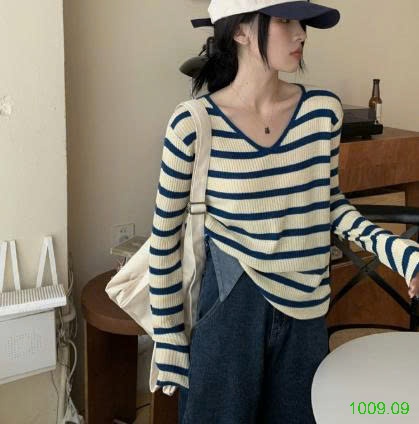 25HA1009.09 - ÁO LEN KẺ NỮ