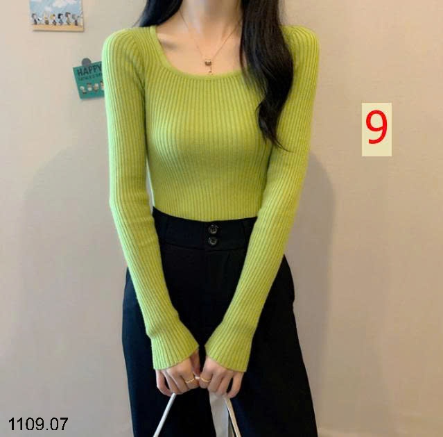 25HA1109.07 - ÁO LEN DỆT KIM CỔ VUÔNG NỮ