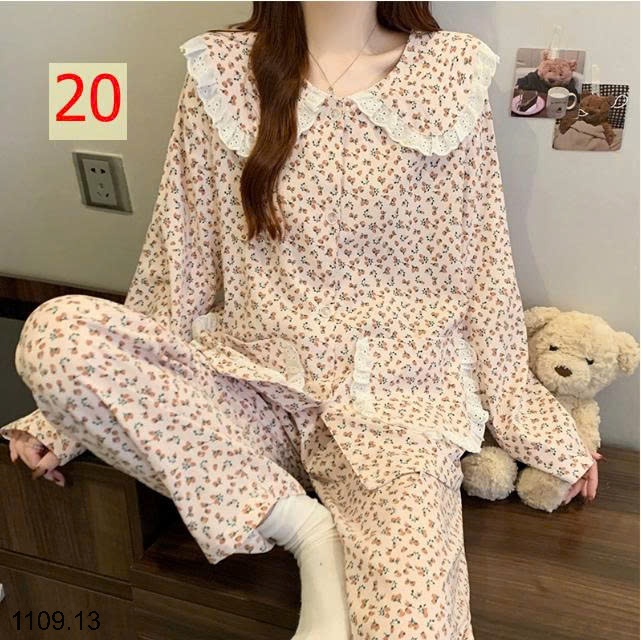 25HA1109.13 - BỘ DÀI TAY VIỀN REN MẶC NHÀ NỮ