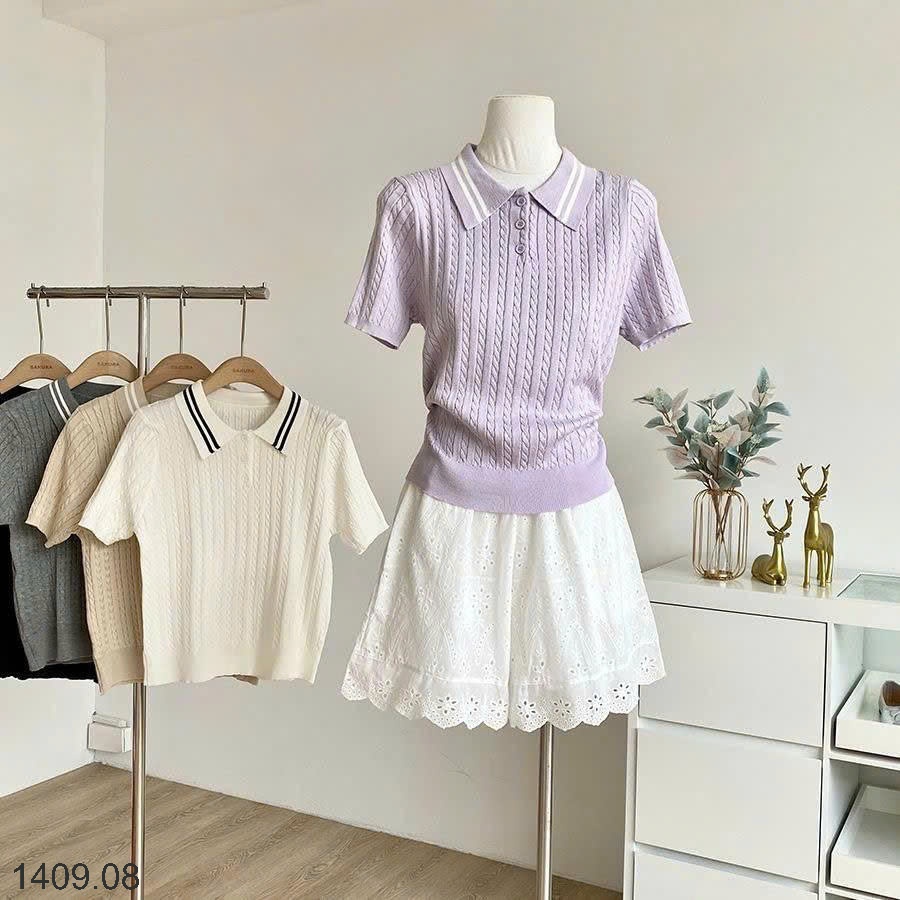 25HA1409.08 - ÁO LEN CỔ POLO VẶN THỪNG CHO NỮ