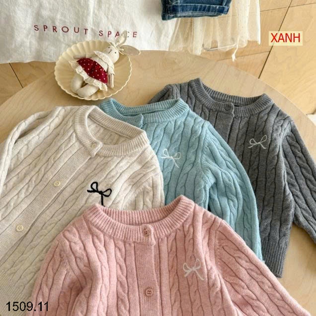 25HA1509.11 - ÁO CARDIGAN VĂN THỪNG HÌNH NƠ BÉ GÁI NINGLI