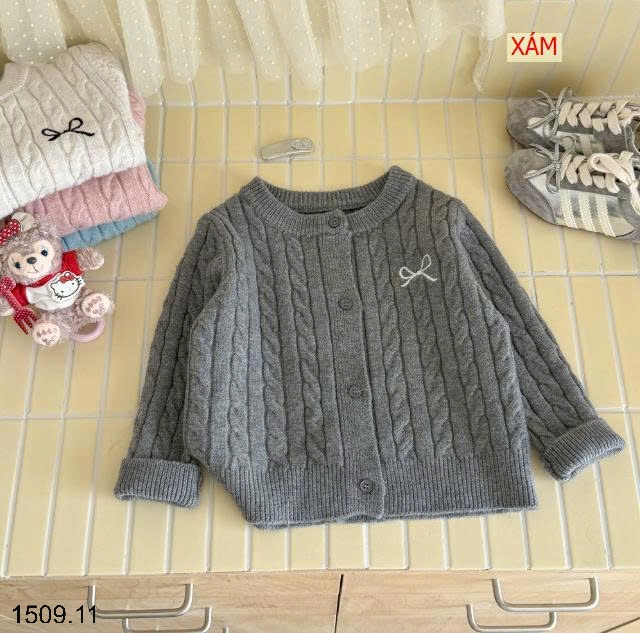 25HA1509.11 - ÁO CARDIGAN VĂN THỪNG HÌNH NƠ BÉ GÁI NINGLI