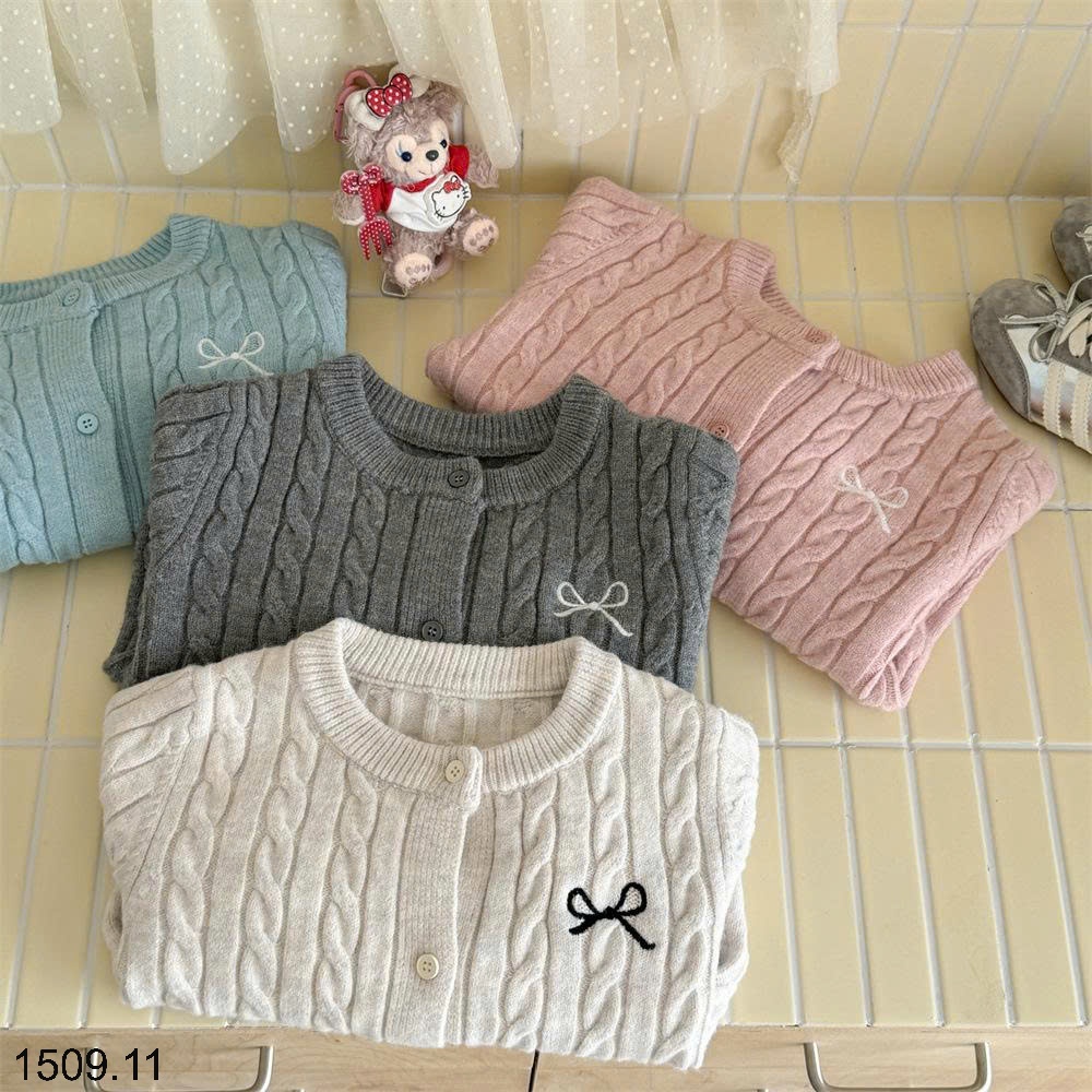 25HA1509.11 - ÁO CARDIGAN VĂN THỪNG HÌNH NƠ BÉ GÁI NINGLI