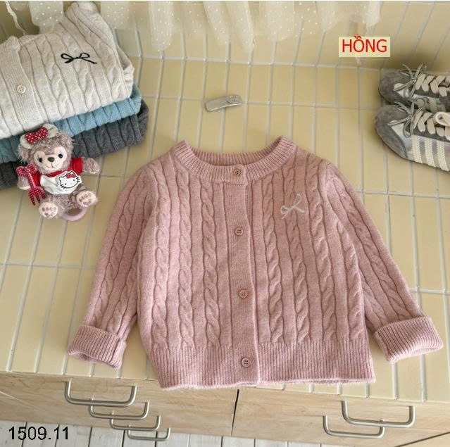 25HA1509.11 - ÁO CARDIGAN VĂN THỪNG HÌNH NƠ BÉ GÁI NINGLI