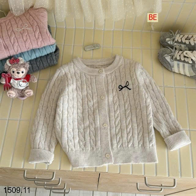 25HA1509.11 - ÁO CARDIGAN VĂN THỪNG HÌNH NƠ BÉ GÁI NINGLI