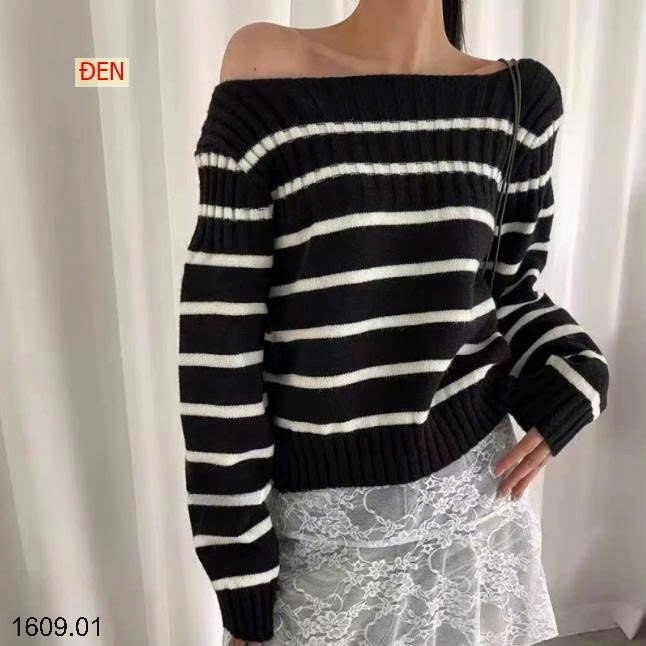 25HA1609.01 - ÁO LEN KẺ TRỄ VAI