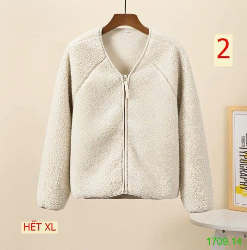 25HA1709.14 - ÁO KHOÁC LÔNG CỪU CỔ V KÉO KHÓA NỮ