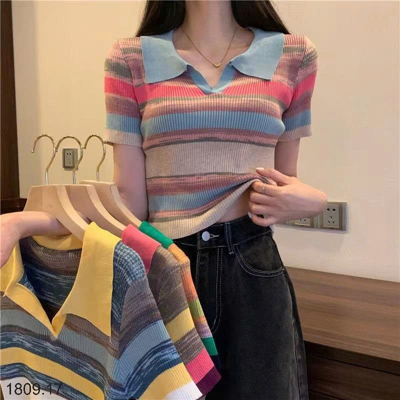 25HA1809.17 - ÁO POLO KẺ SẮC MÀU CHO NỮ