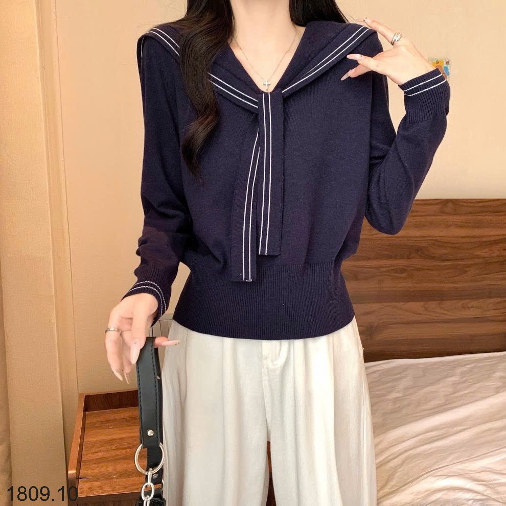 25HA1809.10 - ÁO LEN DỆT KIM CỔ THUYỀN
