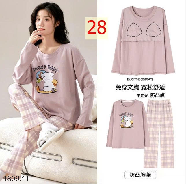 25HA1809.11 - BỘ THU ĐÔNG NỮ MẶC NHÀ KÈM BRA