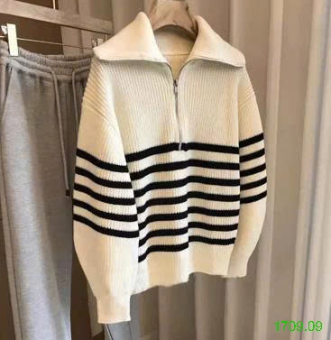 25HA1709.09 - ÁO LEN KẺ POLO KÉO KHOÁ