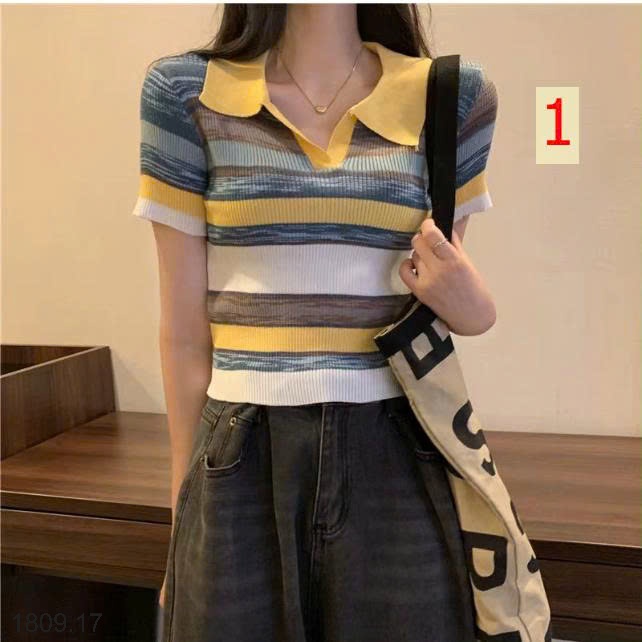 25HA1809.17 - ÁO POLO KẺ SẮC MÀU CHO NỮ