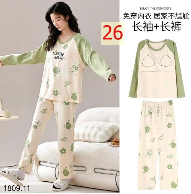 25HA1809.11 - BỘ THU ĐÔNG NỮ MẶC NHÀ KÈM BRA