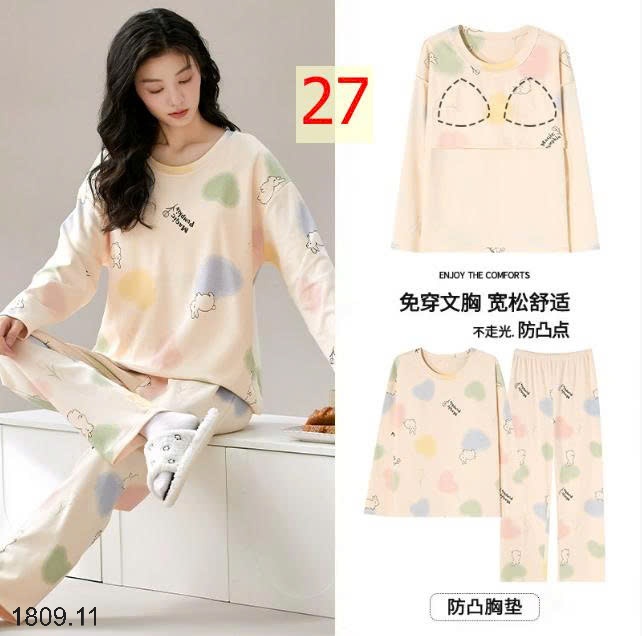 25HA1809.11 - BỘ THU ĐÔNG NỮ MẶC NHÀ KÈM BRA