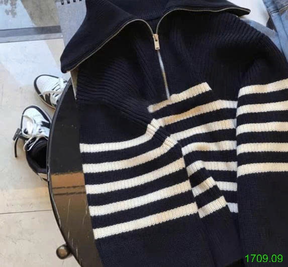 25HA1709.09 - ÁO LEN KẺ POLO KÉO KHOÁ