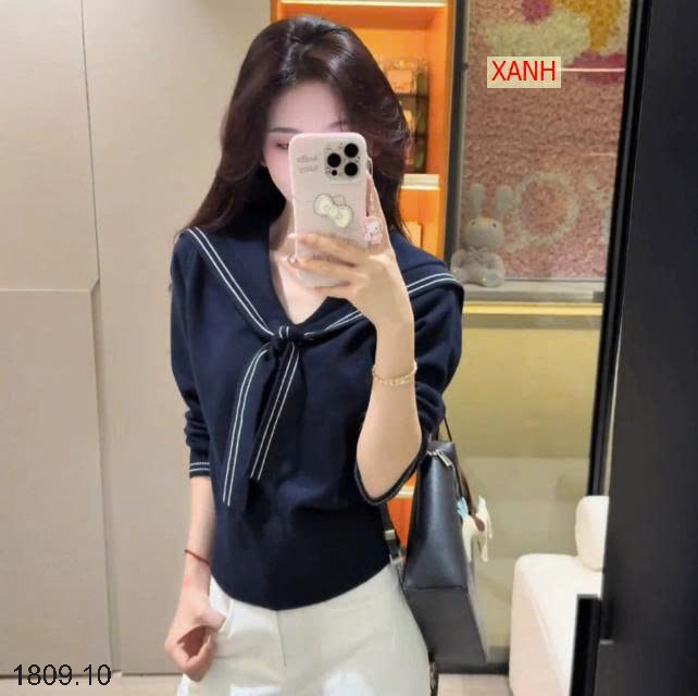 25HA1809.10 - ÁO LEN DỆT KIM CỔ THUYỀN