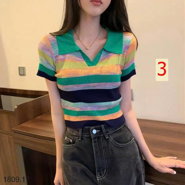25HA1809.17 - ÁO POLO KẺ SẮC MÀU CHO NỮ