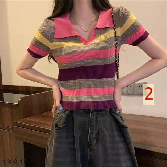 25HA1809.17 - ÁO POLO KẺ SẮC MÀU CHO NỮ