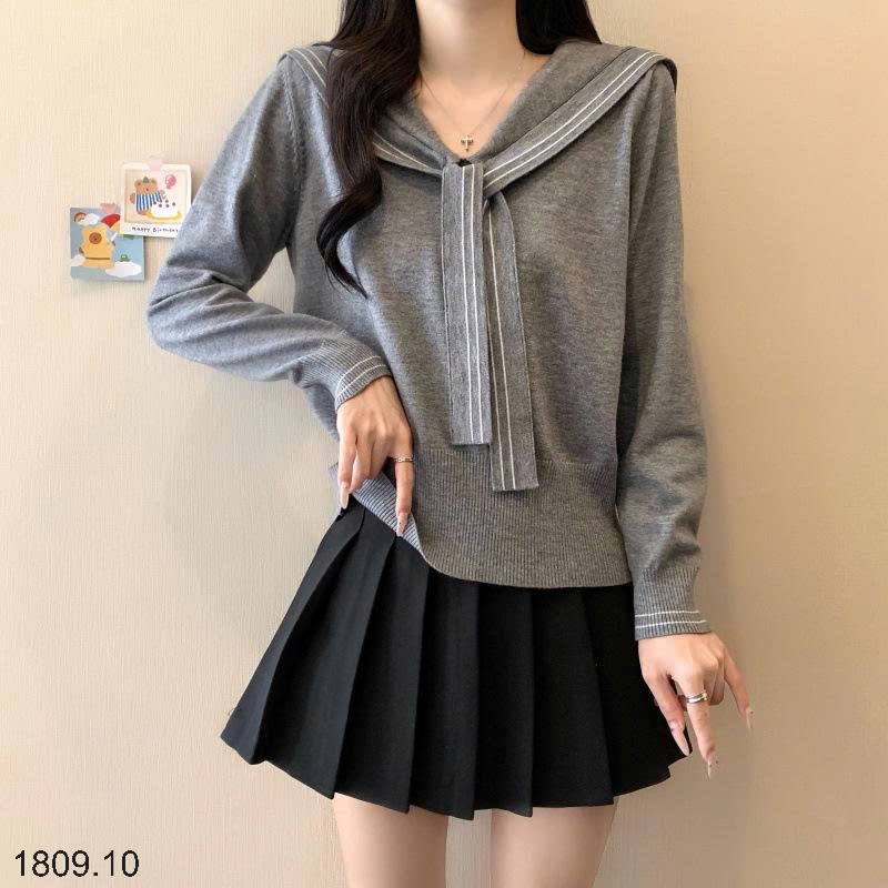 25HA1809.10 - ÁO LEN DỆT KIM CỔ THUYỀN