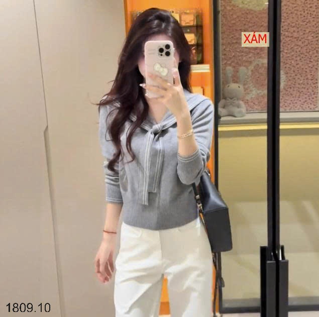25HA1809.10 - ÁO LEN DỆT KIM CỔ THUYỀN