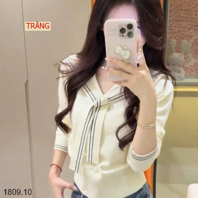 25HA1809.10 - ÁO LEN DỆT KIM CỔ THUYỀN