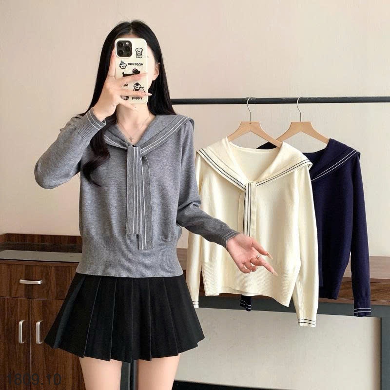 25HA1809.10 - ÁO LEN DỆT KIM CỔ THUYỀN