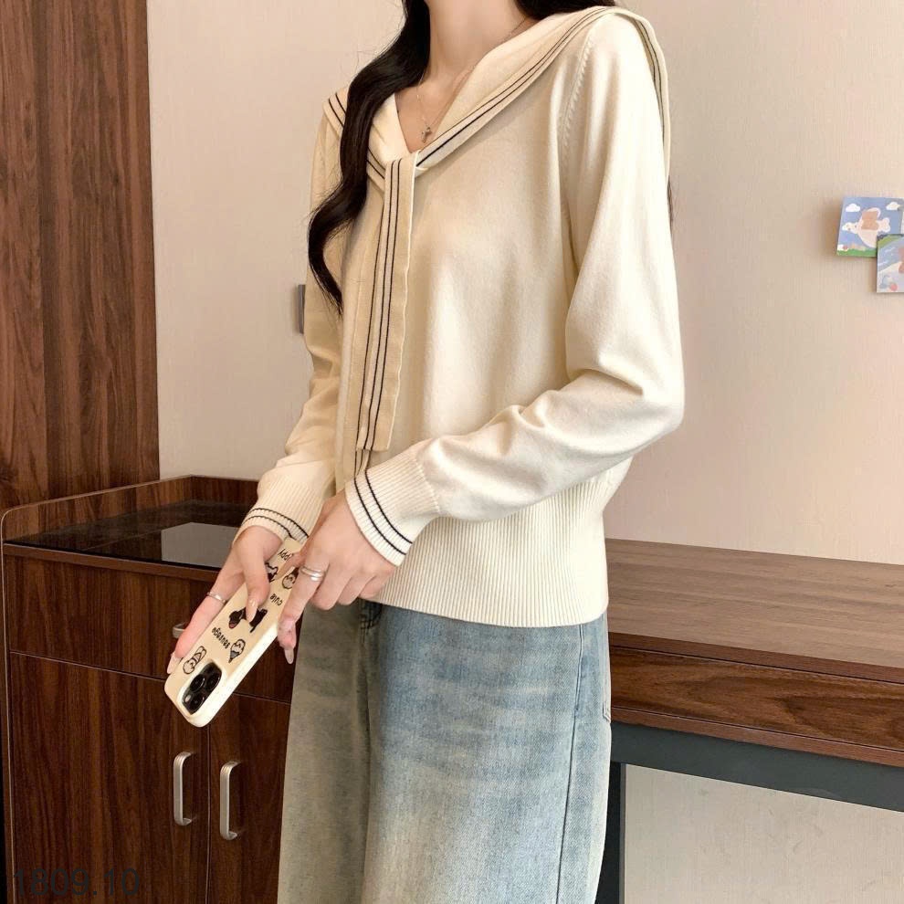 25HA1809.10 - ÁO LEN DỆT KIM CỔ THUYỀN