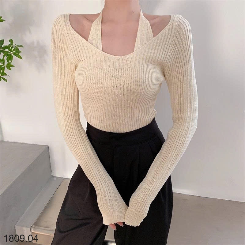 25HA1809.04 - ÁO LEN TĂM CỔ YẾM KIỂU NỮ